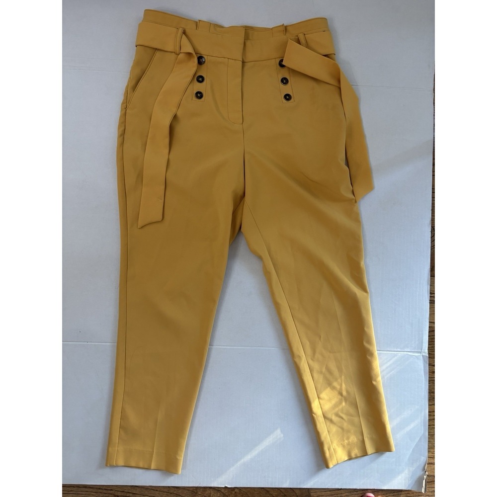 7th Avenue Women's  Ankle  Dress Pants With Belt Mustard Yellow Button Sz 12